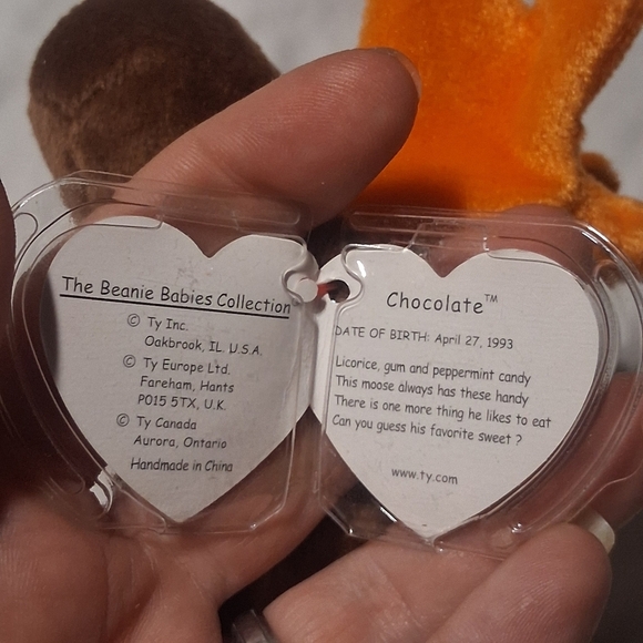 Vintage Chocolate The Moose Ty Beanie Babies Tag Protector 5thGen Retired - Picture 7 of 8